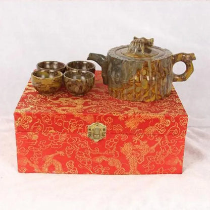 Natural Nuwa Stone Teapot Colorful Stone Health Care Tea Set Jade Tea Cup Teapot Set High-End Tea Set Gifts Crafts