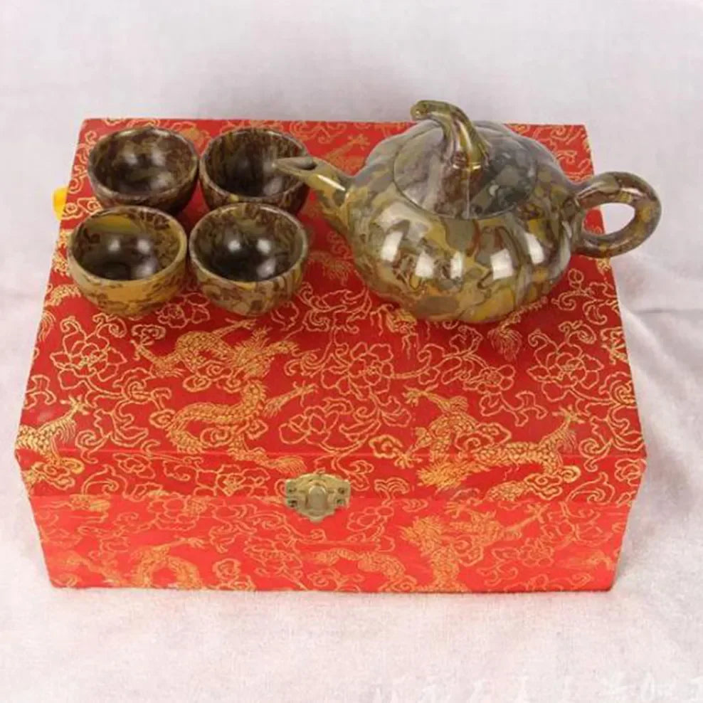 Natural Nuwa Stone Teapot Colorful Stone Health Care Tea Set Jade Tea Cup Teapot Set High-End Tea Set Gifts Crafts