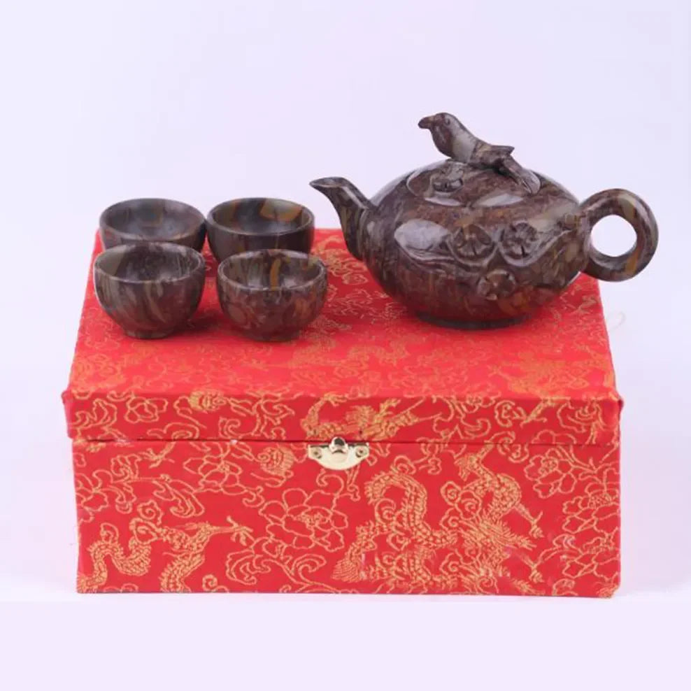 Natural Nuwa Stone Teapot Colorful Stone Health Care Tea Set Jade Tea Cup Teapot Set High-End Tea Set Gifts Crafts