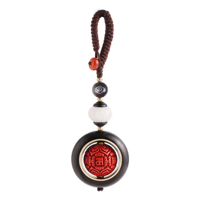 Natural Purple Gold Cinnabar Pendant, Black Sandalwood Carved Handmade Car Keychain Bag, Male and Female Student Bag