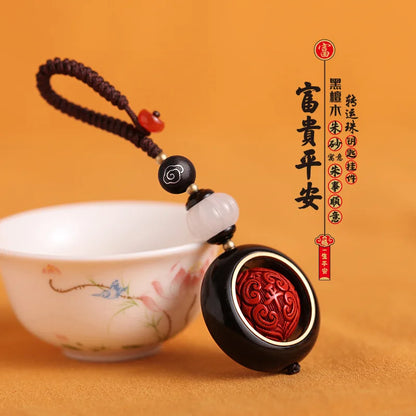 Natural Purple Gold Cinnabar Pendant, Black Sandalwood Carved Handmade Car Keychain Bag, Male and Female Student Bag