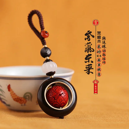 Natural Purple Gold Cinnabar Pendant, Black Sandalwood Carved Handmade Car Keychain Bag, Male and Female Student Bag