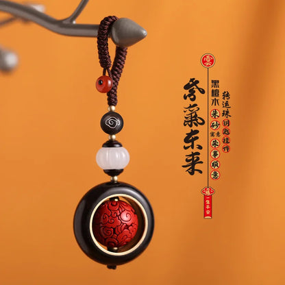 Natural Purple Gold Cinnabar Pendant, Black Sandalwood Carved Handmade Car Keychain Bag, Male and Female Student Bag
