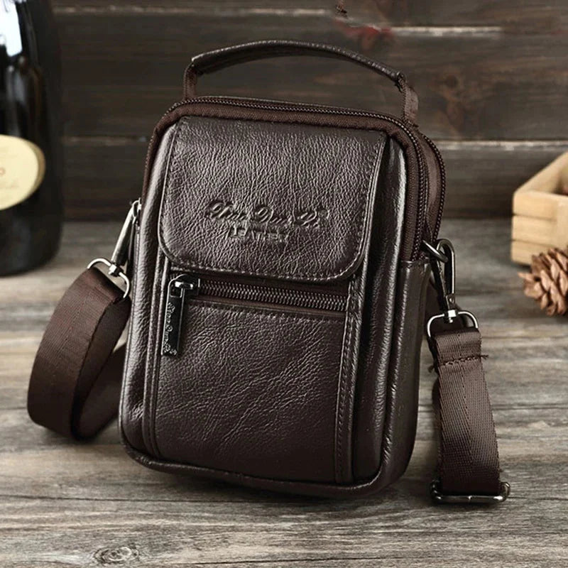 Natural Skin Men Mini Shoulder Messenger Crossbody Fanny Bags Handbag Belt Hip Bum Waist Pack Genuine Leather Tote Business Bag
