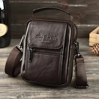 Natural Skin Men Mini Shoulder Messenger Crossbody Fanny Bags Handbag Belt Hip Bum Waist Pack Genuine Leather Tote Business Bag