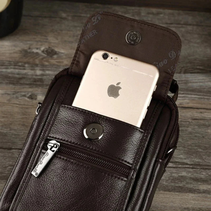 Natural Skin Men Mini Shoulder Messenger Crossbody Fanny Bags Handbag Belt Hip Bum Waist Pack Genuine Leather Tote Business Bag