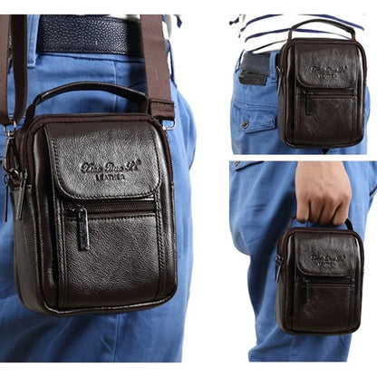 Natural Skin Men Mini Shoulder Messenger Crossbody Fanny Bags Handbag Belt Hip Bum Waist Pack Genuine Leather Tote Business Bag