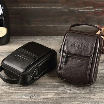 Natural Skin Men Mini Shoulder Messenger Crossbody Fanny Bags Handbag Belt Hip Bum Waist Pack Genuine Leather Tote Business Bag