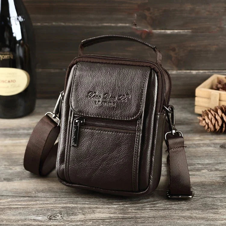 Natural Skin Men Mini Shoulder Messenger Crossbody Fanny Bags Handbag Belt Hip Bum Waist Pack Genuine Leather Tote Business Bag