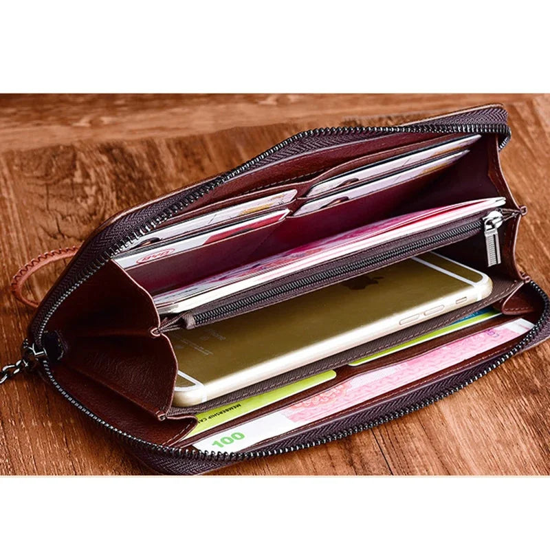 Natural Skin Purse Clutch Wrist Bag Female Designer Handmade Embossed Floral Women Genuine Leather Long Zipper Wallet