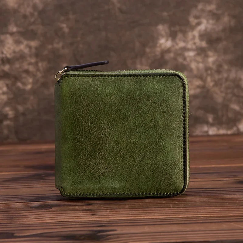 Natural Skin Women Purse Zipper Coin Pocket Handy Money Bag Multi-Card Holder Retro Genuine Leather Clutch Mini Short Wallet