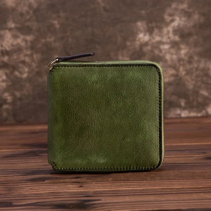 Natural Skin Women Purse Zipper Coin Pocket Handy Money Bag Multi-Card Holder Retro Genuine Leather Clutch Mini Short Wallet