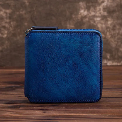 Natural Skin Women Purse Zipper Coin Pocket Handy Money Bag Multi-Card Holder Retro Genuine Leather Clutch Mini Short Wallet
