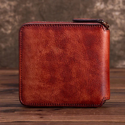Natural Skin Women Purse Zipper Coin Pocket Handy Money Bag Multi-Card Holder Retro Genuine Leather Clutch Mini Short Wallet
