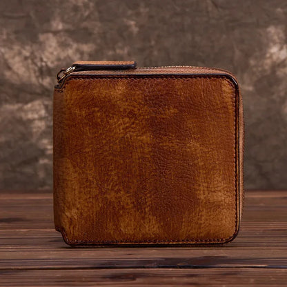 Natural Skin Women Purse Zipper Coin Pocket Handy Money Bag Multi-Card Holder Retro Genuine Leather Clutch Mini Short Wallet