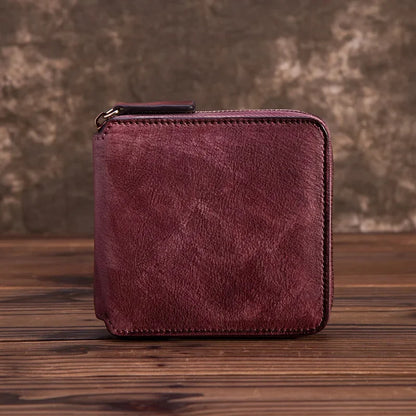 Natural Skin Women Purse Zipper Coin Pocket Handy Money Bag Multi-Card Holder Retro Genuine Leather Clutch Mini Short Wallet