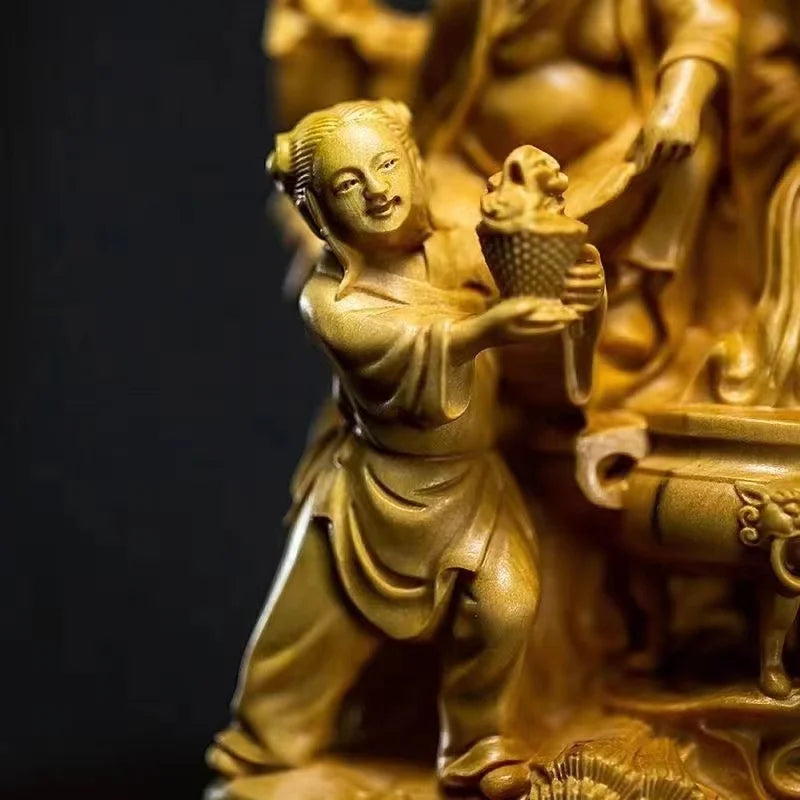 Natural Solid Wood  Eight Lmmortals Crossing The Sea Statue Chinese Mythological Characters Home Room Office Decoration Statue