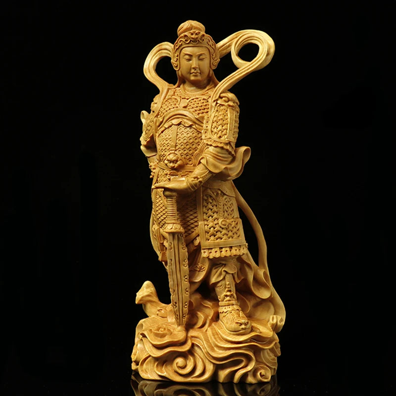 Natural Solid Wood Guan Gong Wei Tuo Protectors Statue Guardian Deity Solid Wood Carving Home RoomOffice Feng Shui Figure Statue