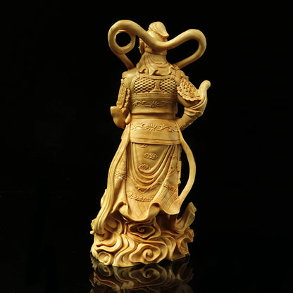 Natural Solid Wood Guan Gong Wei Tuo Protectors Statue Guardian Deity Solid Wood Carving Home RoomOffice Feng Shui Figure Statue