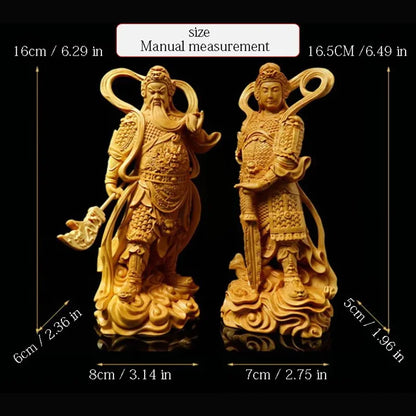 Natural Solid Wood Guan Gong Wei Tuo Protectors Statue Guardian Deity Solid Wood Carving Home RoomOffice Feng Shui Figure Statue