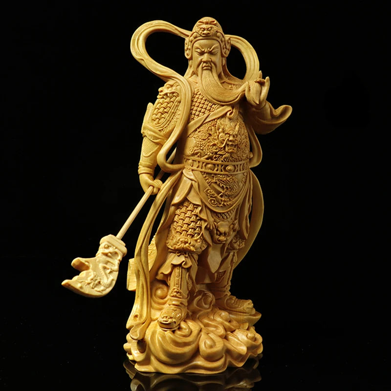Natural Solid Wood Guan Gong Wei Tuo Protectors Statue Guardian Deity Solid Wood Carving Home RoomOffice Feng Shui Figure Statue