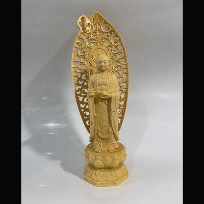 Natural Solid Wood Ksitigarbha Bodhisattva Statue Chinese Buddha Statues Home Room Office Feng Shui DecorationFigure Statue 11in