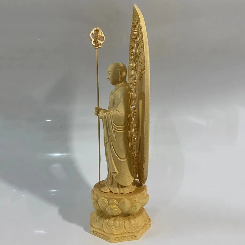 Natural Solid Wood Ksitigarbha Bodhisattva Statue Chinese Buddha Statues Home Room Office Feng Shui DecorationFigure Statue 11in