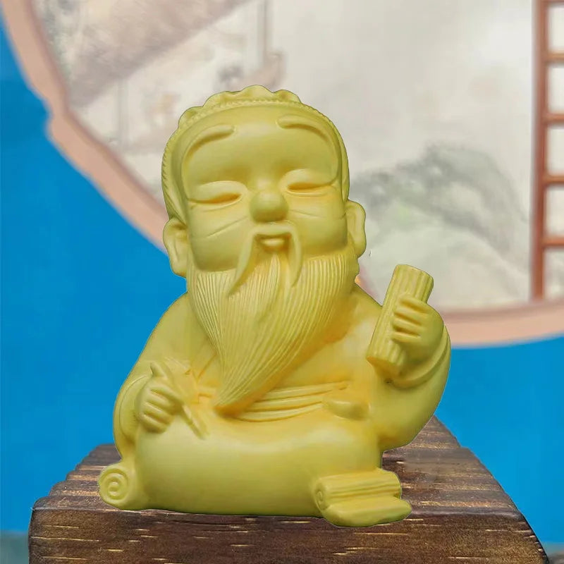 Natural Solid Wood  Lao Tzu Characters Figurines Chinese historical Figure Carving Home Room Office Features Figurines