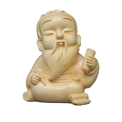 Natural Solid Wood  Lao Tzu Characters Figurines Chinese historical Figure Carving Home Room Office Features Figurines