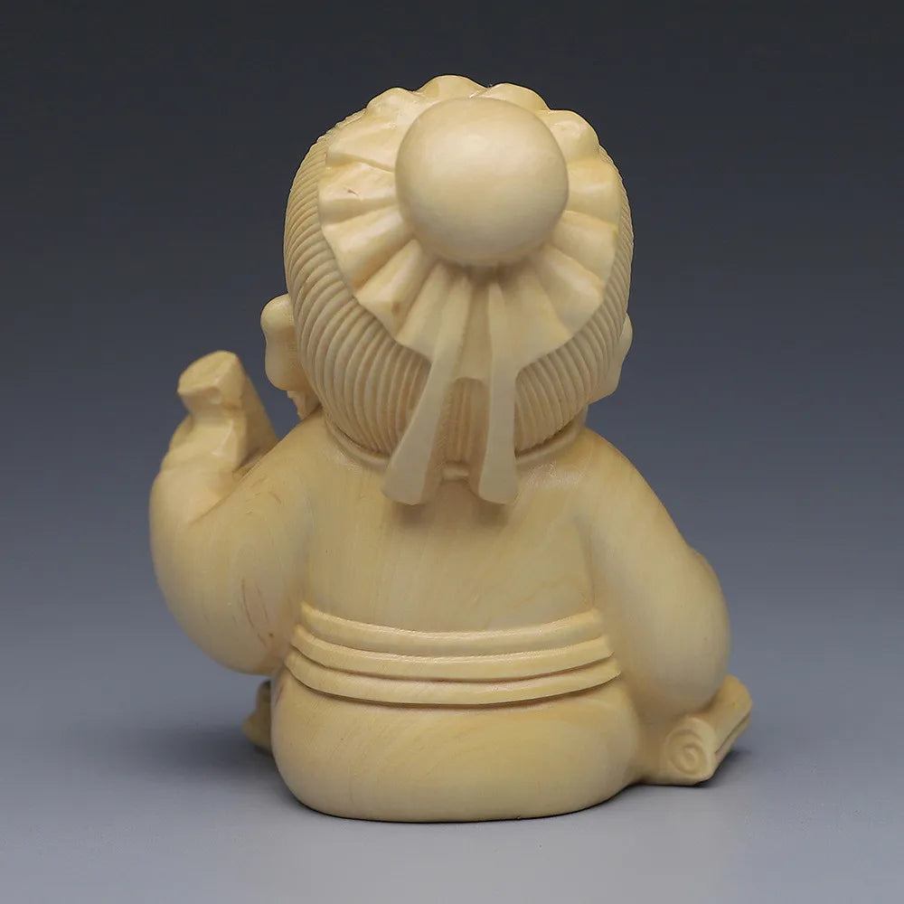 Natural Solid Wood  Lao Tzu Characters Figurines Chinese historical Figure Carving Home Room Office Features Figurines