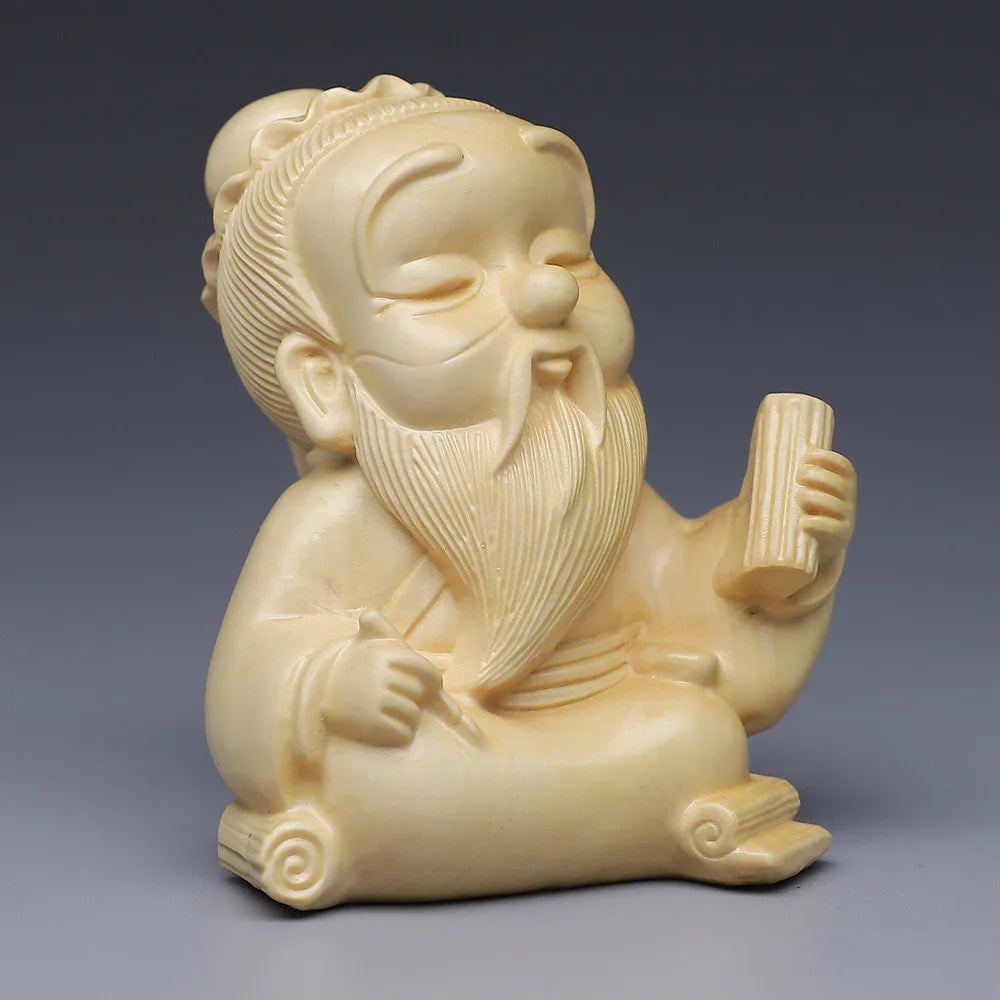 Natural Solid Wood  Lao Tzu Characters Figurines Chinese historical Figure Carving Home Room Office Features Figurines