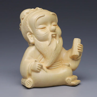 Natural Solid Wood  Lao Tzu Characters Figurines Chinese historical Figure Carving Home Room Office Features Figurines