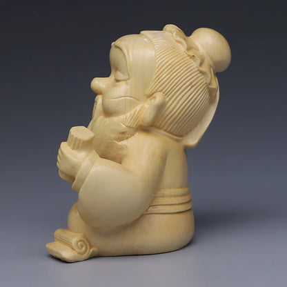Natural Solid Wood  Lao Tzu Characters Figurines Chinese historical Figure Carving Home Room Office Features Figurines