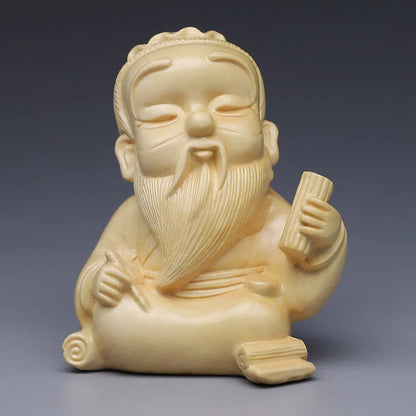 Natural Solid Wood  Lao Tzu Characters Figurines Chinese historical Figure Carving Home Room Office Features Figurines