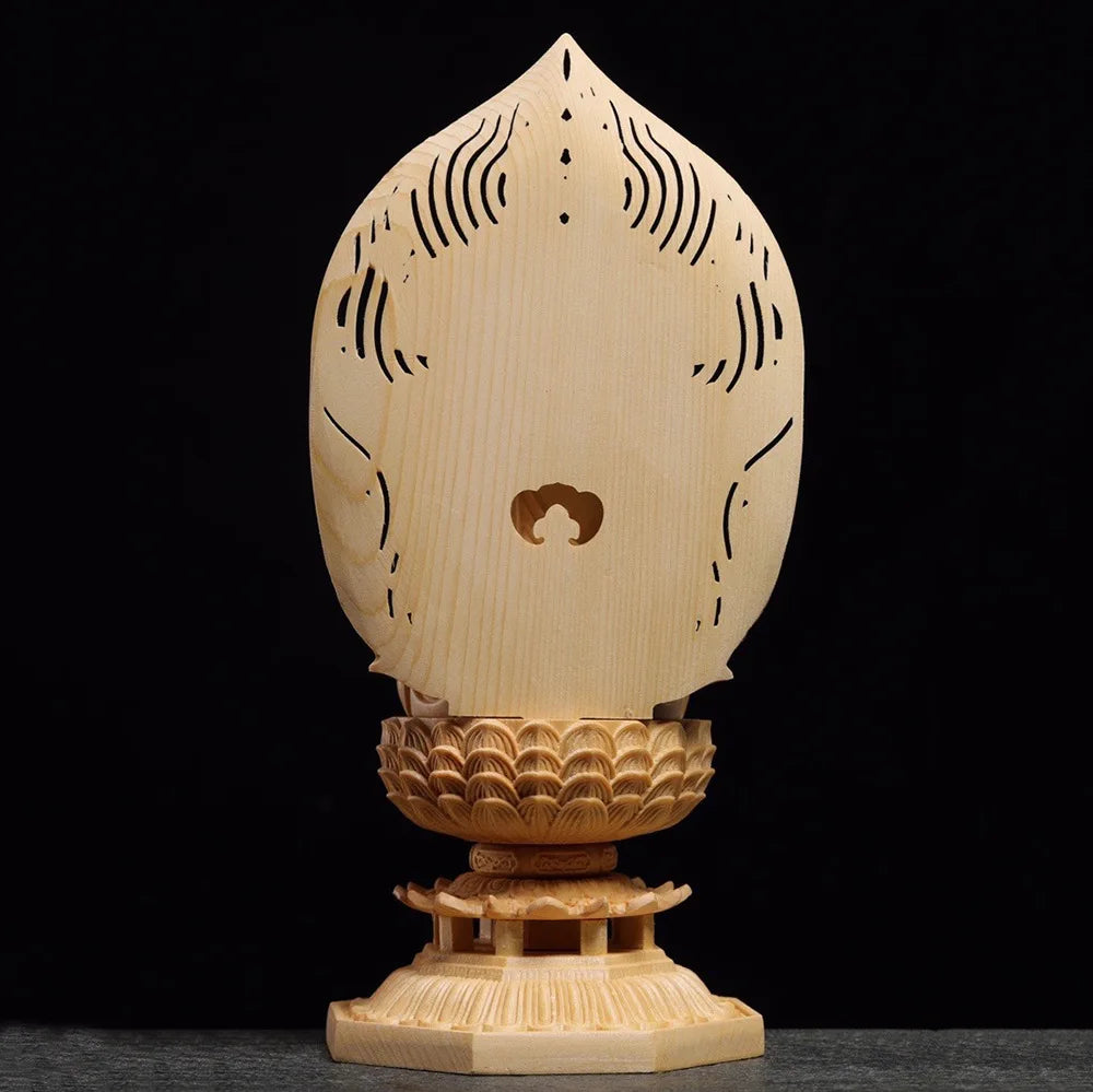 Natural Solid Wood  Sakyamuni Buddha Figure Statue Primary Color Mu Hand-carved Home Room Office Feng Shui Statue11in