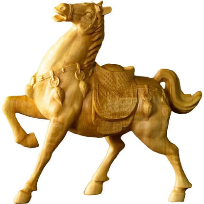 Natural Solid wood Creative Horse Animals Statue Zodiac Horses  Home Room Office Feng Shui Gathering Wealth Decoration Statue