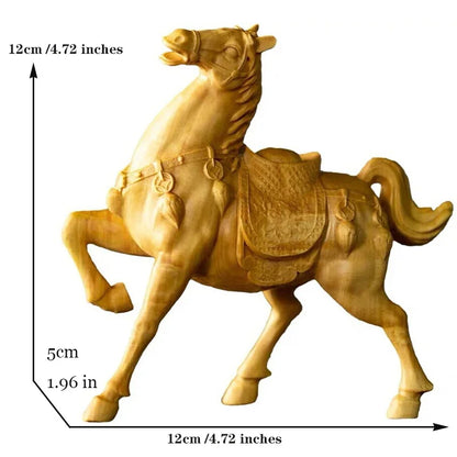 Natural Solid wood Creative Horse Animals Statue Zodiac Horses  Home Room Office Feng Shui Gathering Wealth Decoration Statue