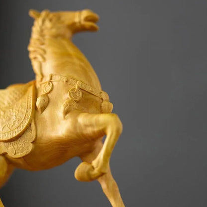 Natural Solid wood Creative Horse Animals Statue Zodiac Horses  Home Room Office Feng Shui Gathering Wealth Decoration Statue