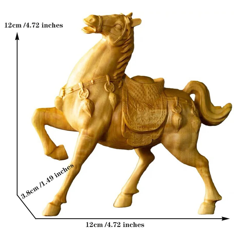 Natural Solid wood Creative Horse Animals Statue Zodiac Horses  Home Room Office Feng Shui Gathering Wealth Decoration Statue