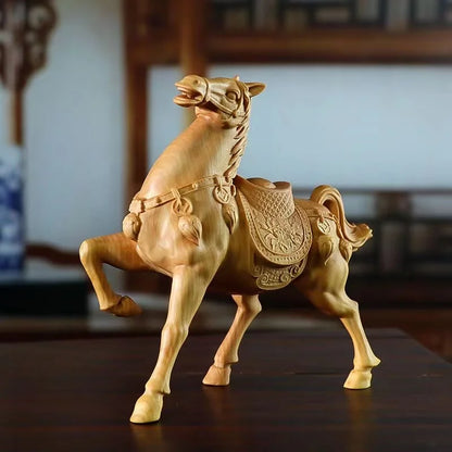 Natural Solid wood Creative Horse Animals Statue Zodiac Horses  Home Room Office Feng Shui Gathering Wealth Decoration Statue