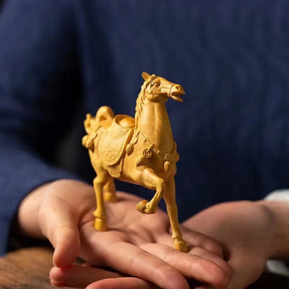 Natural Solid wood Creative Horse Animals Statue Zodiac Horses  Home Room Office Feng Shui Gathering Wealth Decoration Statue