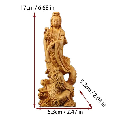 Natural Wood Dragon Guanyin Buddha Statue, Traditional Hand-carved  Chinese Buddhist Figures Home Living Room Feng Shui Statue