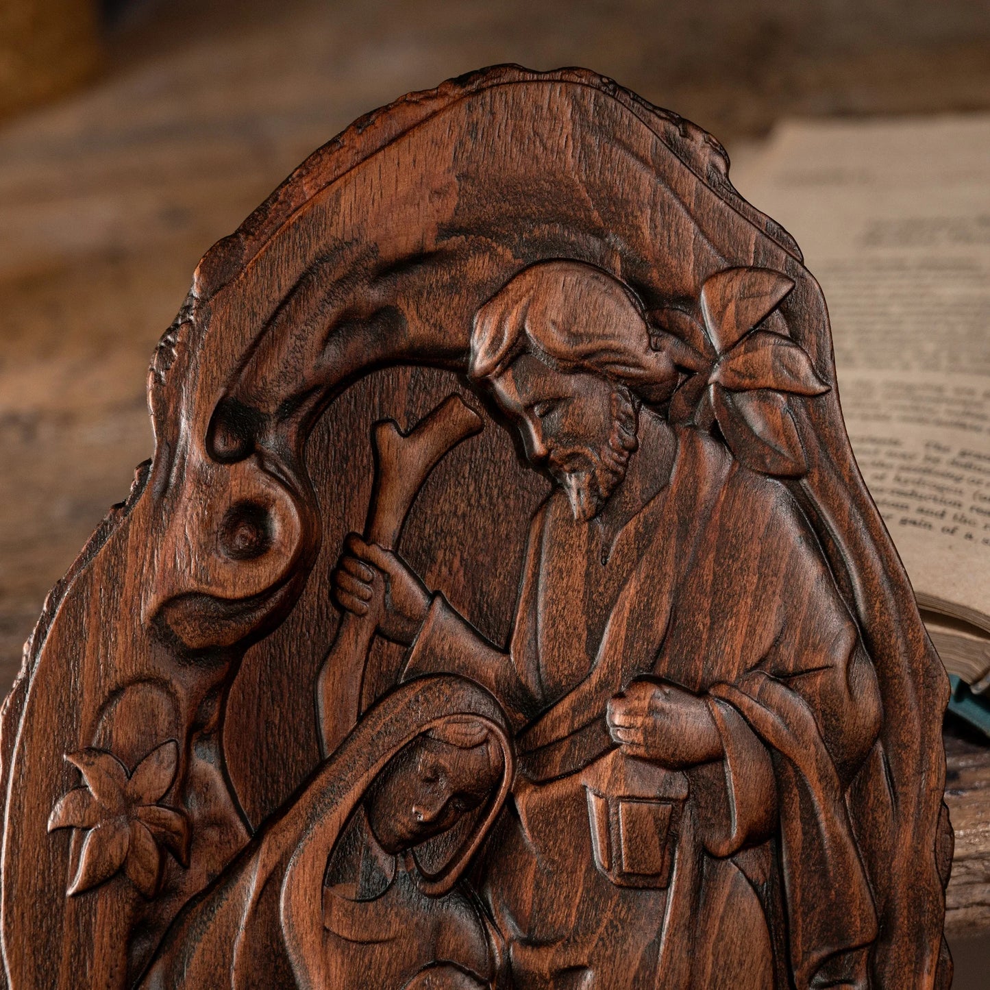 Natural Wooden Nativity Desktop Ornaments, Home Decorations, Christmas Nativity, Baby Jesus', Holy Family Statue, Church Items