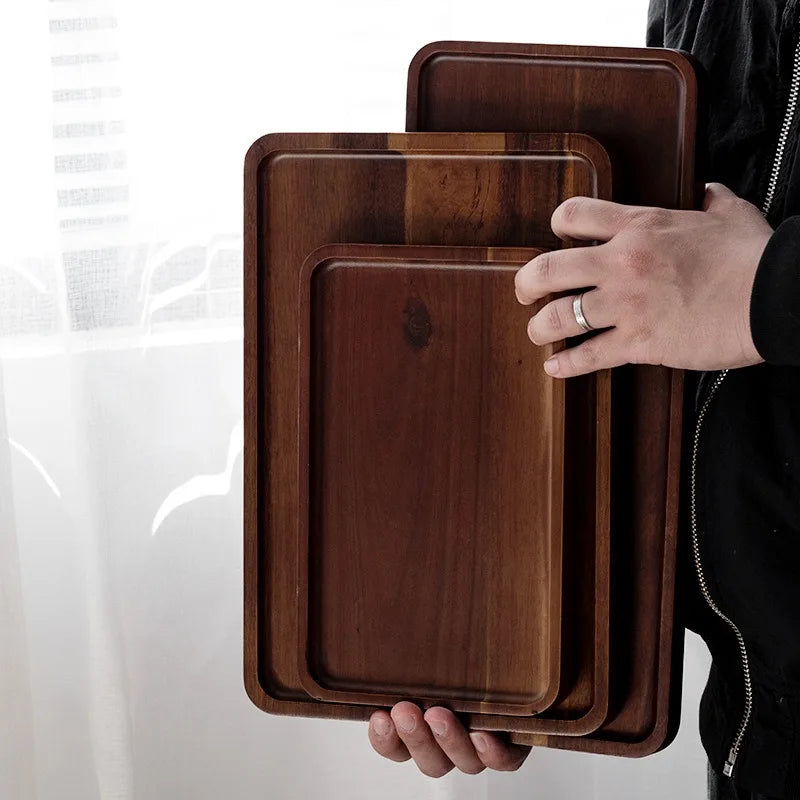 Natural Wooden Rectangular Plate for Fruit and Snacks, Food Storage Trays, Hotel and Home Serving Tray, Decorative Supplies