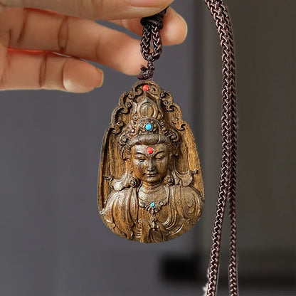 Natural fidelity wood wood carving Guanyin Bodhisattva Buddha brand male high-grade Guanyin necklace pendant pendant female