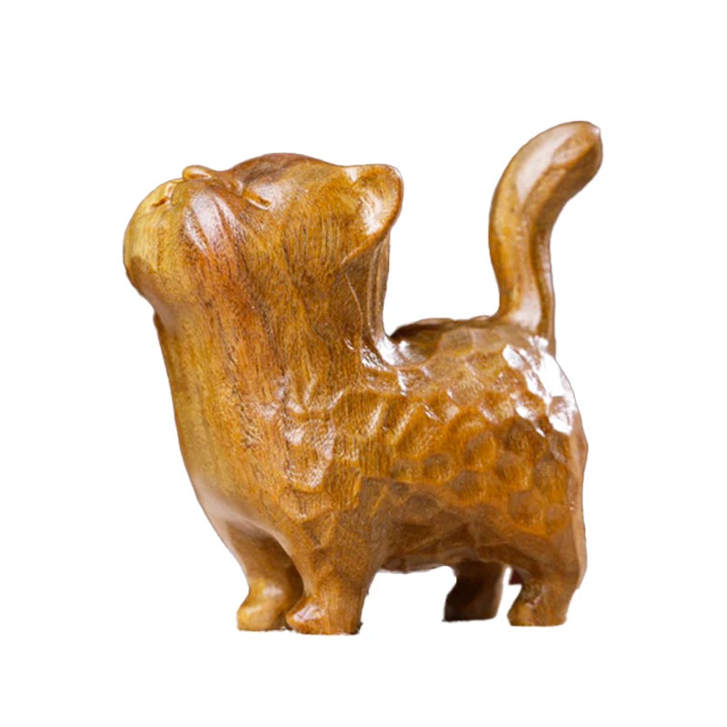 Natural green sandalwood, purple sandalwood, cute cat, solid wood carving, stationery, handle, tabletop decoration, ornament