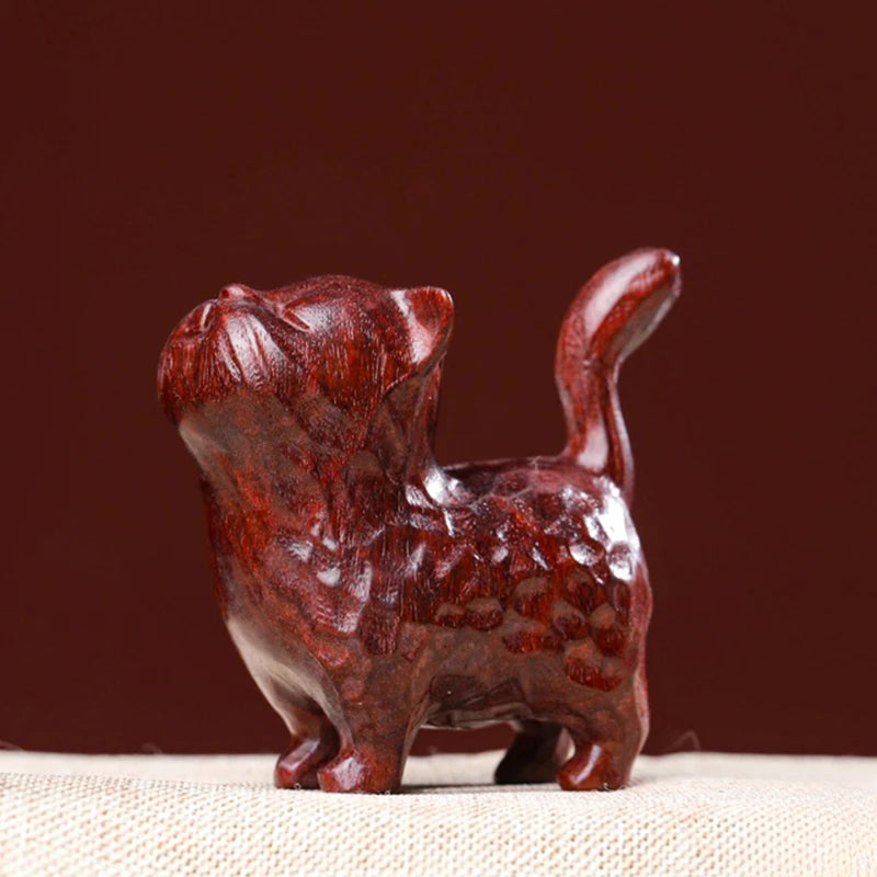Natural green sandalwood, purple sandalwood, cute cat, solid wood carving, stationery, handle, tabletop decoration, ornament