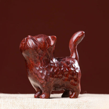 Natural green sandalwood, purple sandalwood, cute cat, solid wood carving, stationery, handle, tabletop decoration, ornament