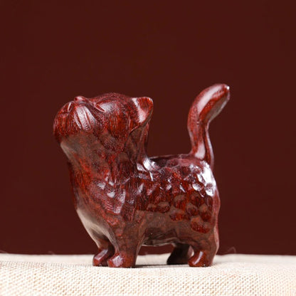 Natural green sandalwood, purple sandalwood, cute cat, solid wood carving, stationery, handle, tabletop decoration, ornament