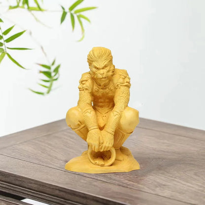 Natural log color Monkey King Statue  Chinese mythological Characters Hand-Carved  Home Room Office Decoration Feng Shui Statue